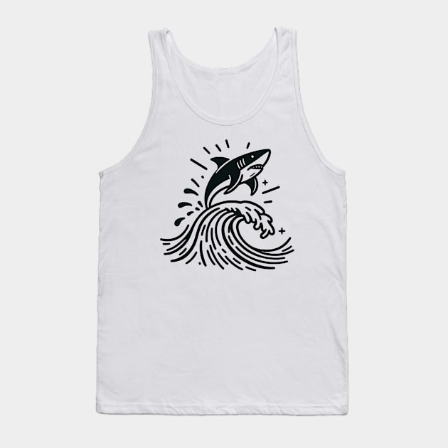 Stick Figure of a Shark in Black Ink Tank Top by WelshDesigns